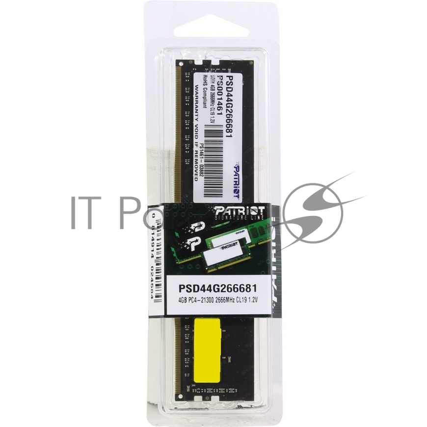 Оперативная память Patriot Signature, DDR4, 4GB (1x4 GB), 2666 MHz, CL19, DIMM