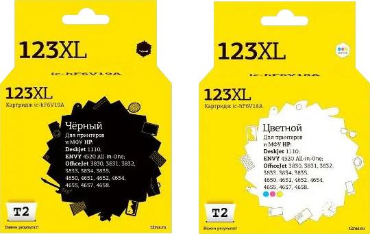 IC-H123XL_MP Комплект картриджей T2 для HP №123XL: IC-HF6V19A черный  + IC-HF6V18A цветной