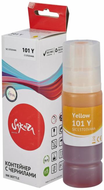 SIC13T03V44A Контейнер с чернилами Sakura C13T03V44A (101 Y) для Epson EcoTank  желтый, 70  мл., 6000 к.