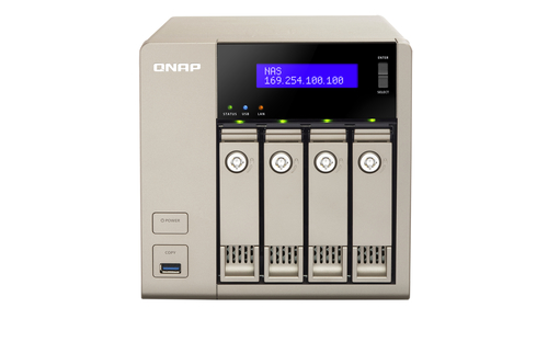 QNAP TVS-463-4G Сетевой RAID-накопитель, 4 отсека для HDD, HDMI-порт. Четырехъядерный AMD 2.4 ГГц, 4ГБ оперативной памяти.