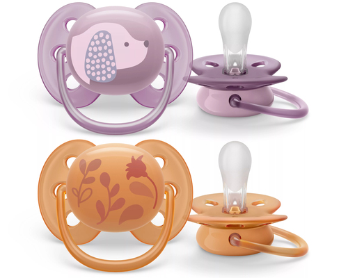 (Поврежденная упаковка) Пустышка Philips ultra soft, собачка/цветочки, 6-18 мес., 2 шт./SCF091/18