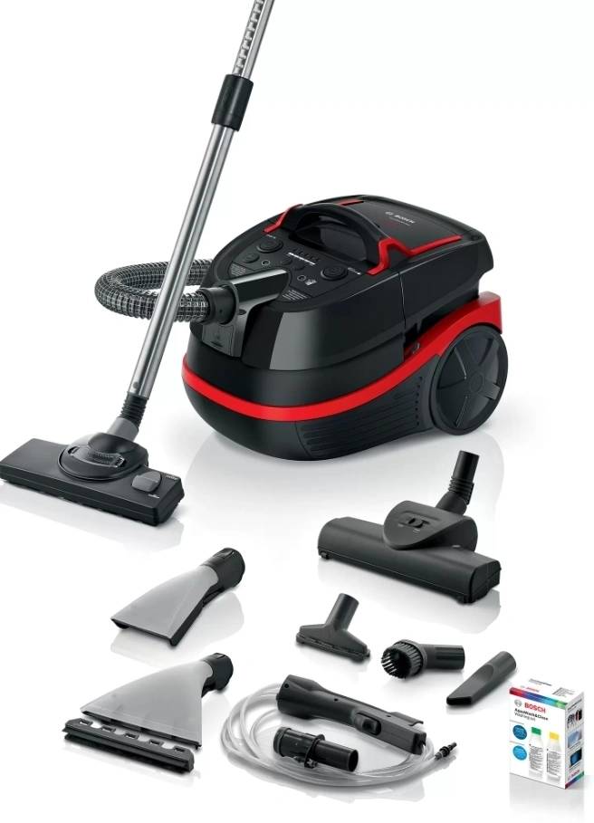 Пылесос моющий Bosch BWD421POW черный/красный, 2100 Вт, уборка сухая/влажная, пылесборник контейнер 2,5 л