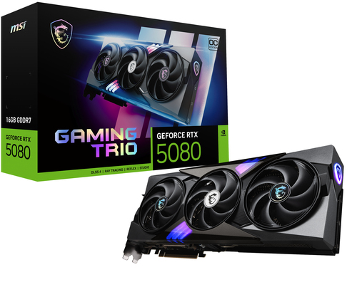 Видеокарта MSI NVIDIA - GeForce RTX 5080 Gaming Trio OC, PCI-E 5.0, GDDR7 16GB 256bit, 1x HDMI, 3x DP, max 7680 x 4320 (8K), 338мм, Full Height, RTX 5080 16G GAMING TRIO OC