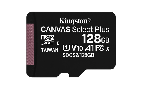 Карта памяти Kingston - Canvas Select Plus, microSDXC, read speed 100Mb/s, UHS-I Class 1, V10, A1, 128GB, SDCS2/128GBSP