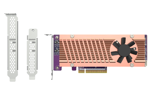 Плата расширения QNAP QM2-2P-384A 2 x M.2 22110 or 2280 PCIe (Gen3 x 4) NVMe SSD slots. Low-profile flat and Full-height brackets included.