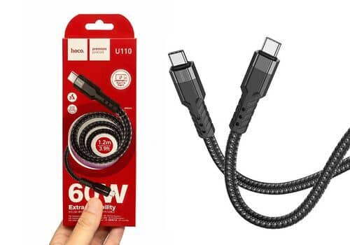 Кабель Hoco U110 Type-C to Type-C, USB Type-C (m) - USB Type-C (m), 1.2м, 3A, черный