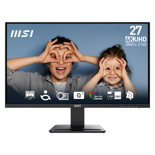 Монитор 27" MSI PRO MP273U IPS 3840x2160, 60 Гц, 4 мс, 16:9, 300 кд/м², 2×HDMI 2.0b, DP 1.4a, 3.5 Jack, динамики (2×3 Вт), HDR10, черный