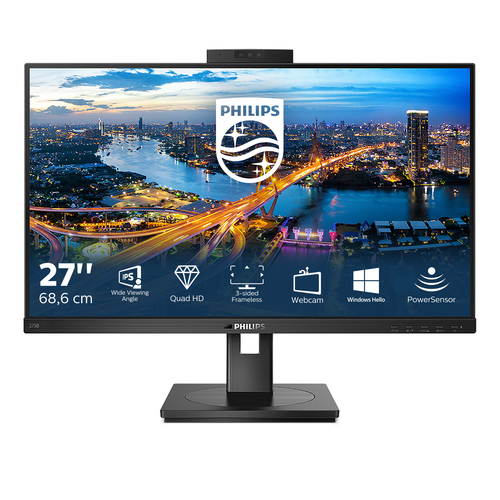 Монитор Philips 275B1H  27'', 2560x1440, IPS, 75hz, 50M:1, 350cd, 4ms, DVI, HDMI 1.4, DP 1.2, 4xUSB 3.2, Speakers, H. adj 150mm, pivot, VESA, 3Y, Black/ Philips 275B1H  27'', 2560x1440, IPS, 75hz, 50M:1, 350cd, 4ms, DVI, HDMI 1.4, DP 1.2, 4xUSB 3.2, Speakers, Camera 2.0mp, H. adj 150mm, pivot, VESA, 3Y, Black