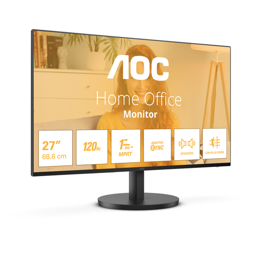 Монитор 27" AOC 27B3QA2 1920х1080, WLED, 16:9, IPS, 300cd, 1500:1, 20M:1, 4ms, 178/178, VGA, HDMI, DP, 120Hz, Speakers, Tilt, Internal, VESA, Black, 3y