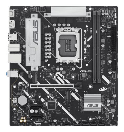 Материнская плата ASUS PRIME B860M-K, LGA 1851, Intel B860, 2xDDR5, 4xSATA, 2xM.2, 1xPCIe 4.0 x16, 2xPCIe 4.0 x1, 1xHDMI, 1xDP, 1x 2.5Gb LAN, 1xUSB-A 10Gbps, 3xUSB-A 5Gbps, 3xUSB-A 2.0, 3x3.5 мм, 7.1, mATX