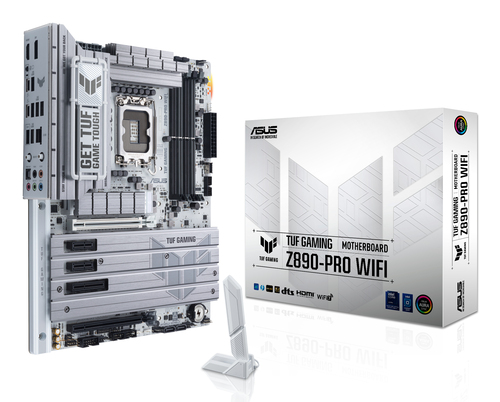 Материнская плата ASUS TUF GAMING Z890-PRO WIFI, LGA 1851, Intel Z890, 4xDDR5, 4xSATA, 4xM.2, 1xPCIe 5.0 x16, 1xPCIe 4.0 x4, 2xPCIe x1, 1xHDMI, 1xDP, 2xUSB-C Thunderbolt 4, 6xUSB-A 10Gbps, 1x 2.5Gb LAN, 5x3.5 мм, 7.1, ATX