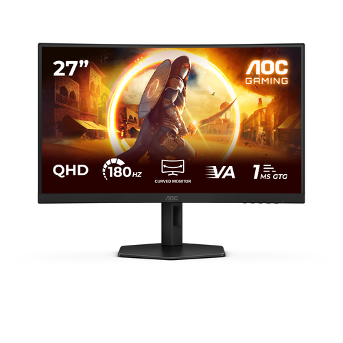 Монитор AOC - CQ27G4X, 27", 16:9, VA, 0.5 мс, 300cd/m², 4000:1, 2560x1440 (WQHD), 180 Гц, 2x HDMI, 1x DP, HAS, curved, цвет чёрный, CQ27G4X