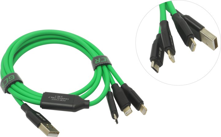 Greenconnect <GCR-51557-1m> Кабель USB AM  --> micro-B/2xLightning 1м
