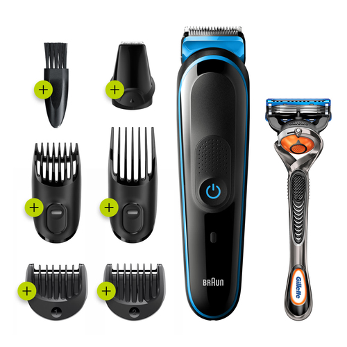 81705284 Триммер Braun MGK3245 + Бритва Gillette + 1 кас  черный/голубой  (насадок  в компл:5шт)