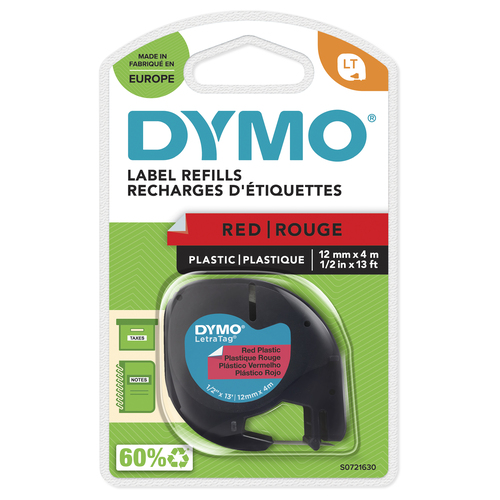 Лента DYMO для LT-100H 12 ммх4 м , пластиковая, красная, шрифт черный, 1 шт в блистере (S0721630)