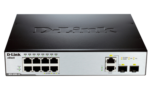 D-Link DES-3200-10/C1A Управляемый коммутатор 2 уровня с 8portми 10/100Base-TX, 1 портом 100/1000Base-X SFP и 1 комбо-портом 100/1000Base-T/SFP
