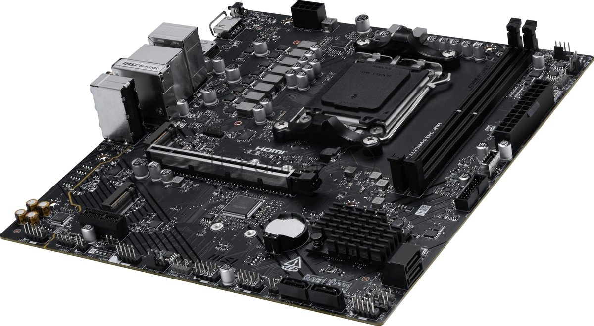 Материнская плата MSI PRO A620AM-G EVO WIFI, AM5, AMD A620A, 2xDDR5, 4xSATA, 2xM.2, 1xPCIe 4.0 x16, 1xPCIe 3.0 x1, 1xHDMI, 1xDisplayPort, 1x 2.5Gb LAN, 4xUSB 5Gbps Type-A, 2xUSB 2.0, 3x3.5 мм, 7.1, microATX