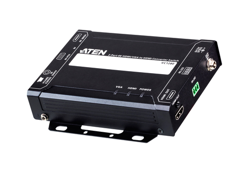 Конвертер Aten ProAV black: 2-портовый 4K HDMI/VGA в HDMI конвертер