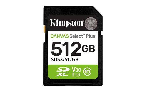 Карта памяти SDXC UHS-I U1 Kingston Canvas Select Plus 512 ГБ, 150 МБ/с, Class 10, SDS3/512GB, 1 шт., без адаптера