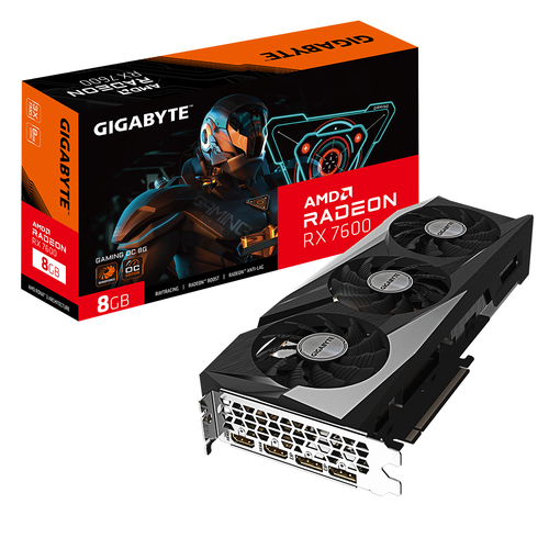 Видеокарта Gigabyte AMD - Radeon RX 7600 Gaming OC, PCI-E 4.0 16x, GDDR6 8GB 128bit, 2x HDMI, 2x DP, max 7680 x 4320 (8K), 165Вт, 282мм, GV-R76GAMING OC-8GD 1.1