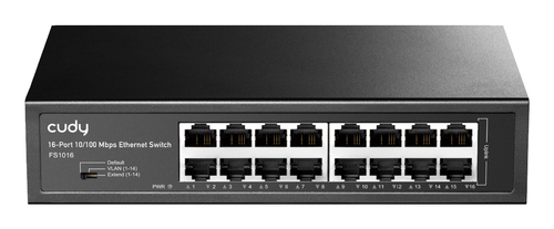 Коммутатор CUDY 16-Port 10/100 Mbps Metal Switch 16-Port 10/100 Mbps Switch, 16 10/100 Mbps RJ45 Ports, Switch/VLAN/Extend working mode DIP switch, Rack-mountable Steel Case, Power Saving, Plug & Play, Rack-Mount kits included (FS1016)
