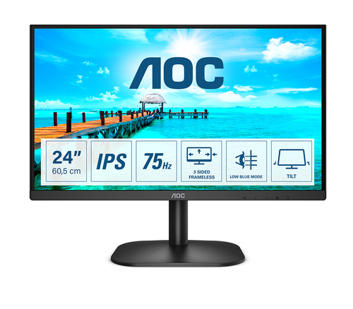 LCD AOC 23.8" 24B2XD черный {IPS 1920x1080 75Hz 4ms 16:9 250cd 178/178 1000:1 8bit(6bit+FRC) D-Sub DVI Adaptive-Sync FllickerFree VESA}
