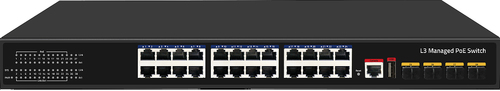 Коммутатор CUDY 24-Port Layer 3 Managed Gigabit PoE+ Switch with 4 10G SFP Slots 400W Layer 3 Managed 24 Ports 10/100/1000M PoE Switch, 24 Gigabit Ethernet ports + 4 10 Gigabit uplink SFP+ optical ports + 1 USB serial port + 1 console port, 1-24 ports conform to IEEE 802.3af/at, 400W PoE budget, backplane bandwidth 128Gbps, L3+ Layer 3 ne (GS5024PS4-400W)