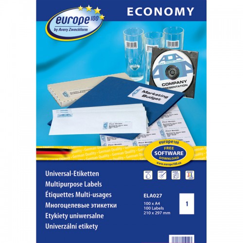 Самоклеящиеся этикетки Europe, ela027, 210х297мм на листеА4 (100лист/уп)