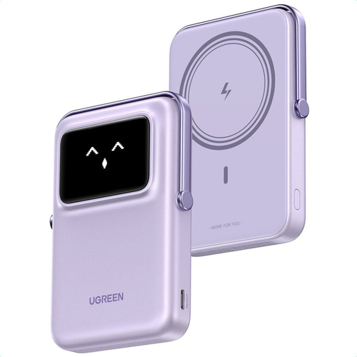 Внешний аккумулятор UGREEN PB572 (45328) UNO 10000mAh Mini Magnetic Wireless Robot 20W Power Bank с держателем. Цвет: фиолетовый