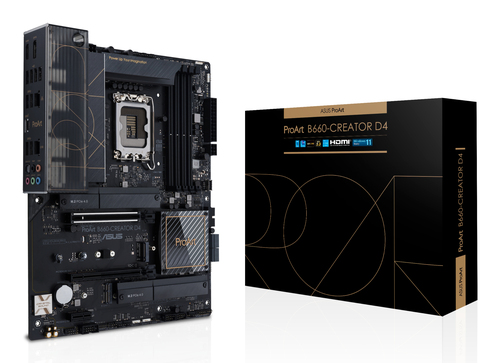 Материнская плата ASUS ProArt B660-CREATOR D4, LGA 1700, Intel B660, 4xDDR4, 4xSATA, 3xM.2, 1xPCIe 5.0 x16, 1xPCIe 3.0 x4, 1xHDMI, 1xUSB-C, 2x 2.5Gb LAN, 4xUSB 2.0, 4xUSB 3.2 Gen 1, 1xUSB-C 3.2 Gen 2, 5x3.5 мм, 7.1, ATX