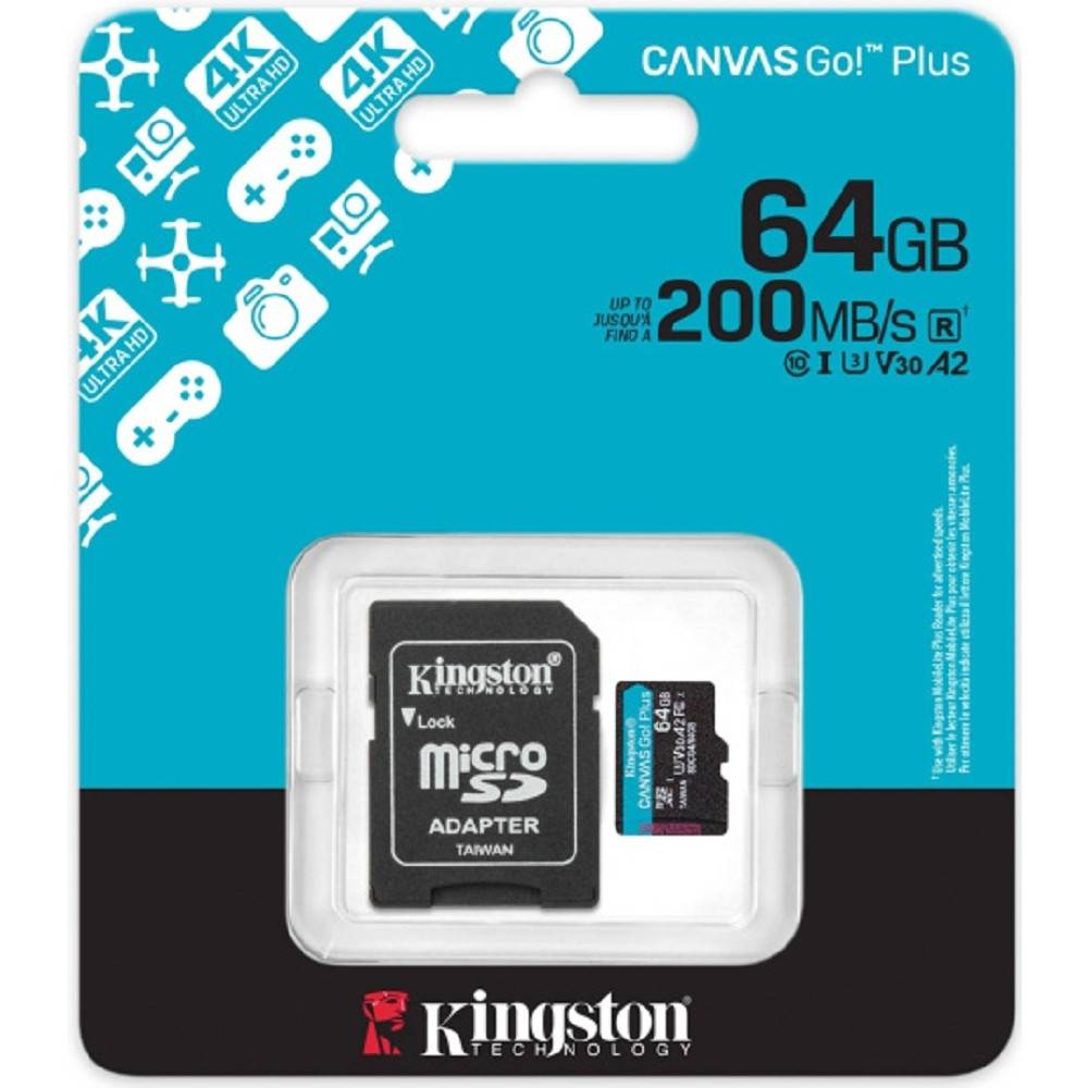 Kingston Micro SecureDigital 64GB SDCG4/64GB Canvas Go Plus V10 A2 + adapter