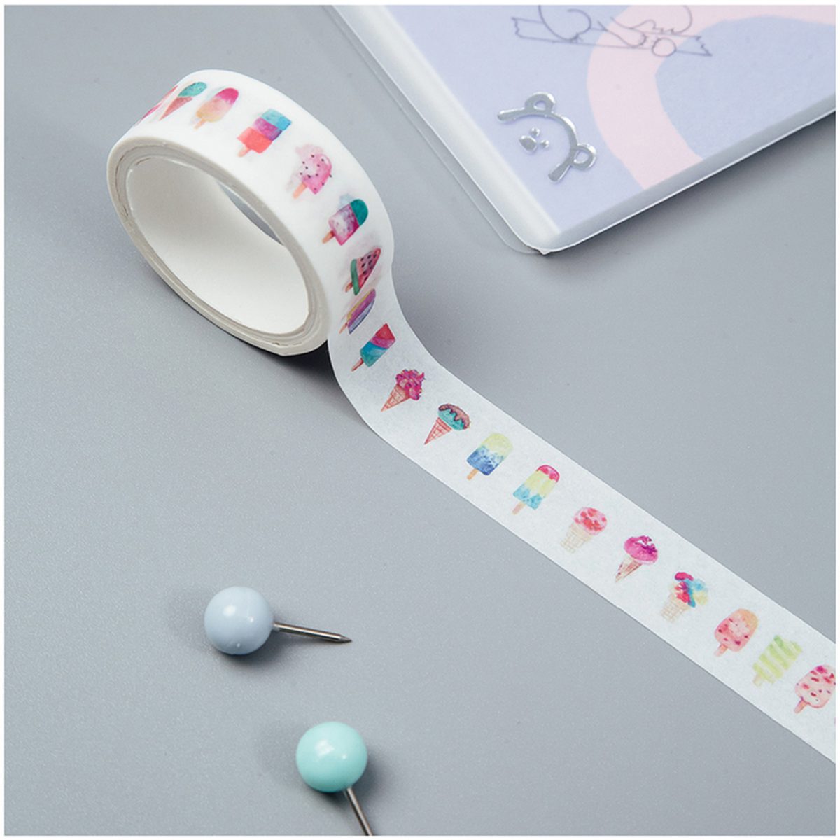 Декоративная клейкая лента MESHU "Ice cream", 15мм x 3м (MS_36877), 576 уп.
