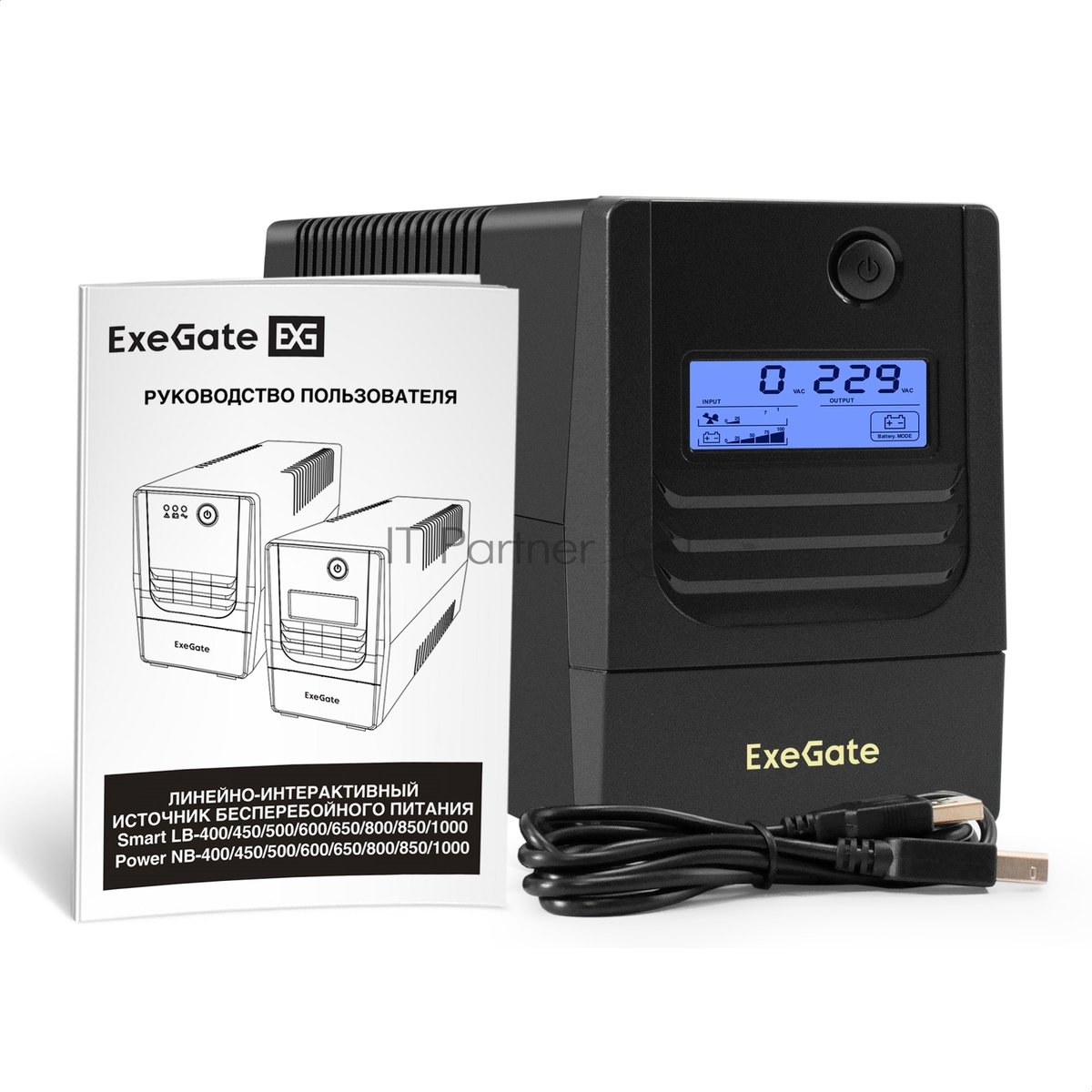 Источник бесперебойного питания ExeGate Smart LB-650.LCD.AVR.2SH.USB / 650 ВА / 390 Вт / 2 x CEE 7 (евророзетка)