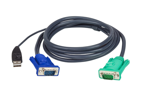 Кабель KVM  USB(тип А Male)+HDB15(Male) <->  SPHD15(Male) 5,0м., черный./ATEN/ CABLE HD15M/USB A(M)--SPHD15M, 5M