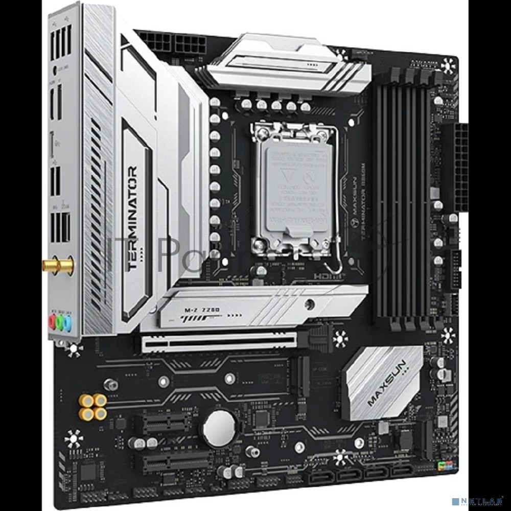 Материнская плата MAXSUN Terminator B860M WIFI, LGA 1851, Intel B860, 4xDDR5, 4xSATA, 3xM.2, 1xPCIe 5.0 x16, DisplayPort, HDMI, USB Type-C, 1x2.5Gb LAN, Wi-Fi 6, Bluetooth, 3x3.5 мм, 5.1, microATX