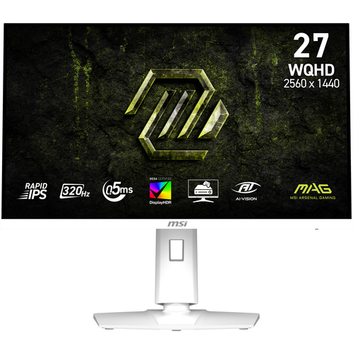 Монитор MSI MAG 274QRFW X32 27" 16:9 WQHD(2560x1440) Rapid IPS Flat, DisplayHDR 400, 0,5ms, 1000:1, 100M:1, 300nits, 2xHDMI 2.0b, DP 1.4a, Tilt, Swivel, Height,Pivot,VESA,320Hz,White,1y w-ty