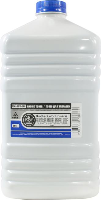 Тонер B&W Color Universal BCOL-301C-500, флакон 500г, голубой, совместимый (BCOL-301C-500)