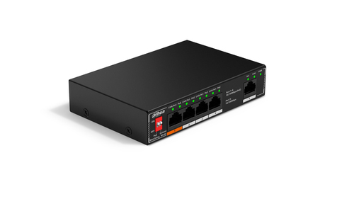 DAHUA DH-SF1005P 5-портовый неуправляемый коммутатор с РоЕ, 4xRJ45 100Mb PoE, 1xRJ45 100Mb uplink, суммарно 60Вт, коммутация 1.8 Гбит/с, MAC-таблица 2K, металл