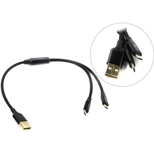 Greenconnect (GCR-51668-0.3m) Кабель USB AM  --)  2x micro-B  0.3м