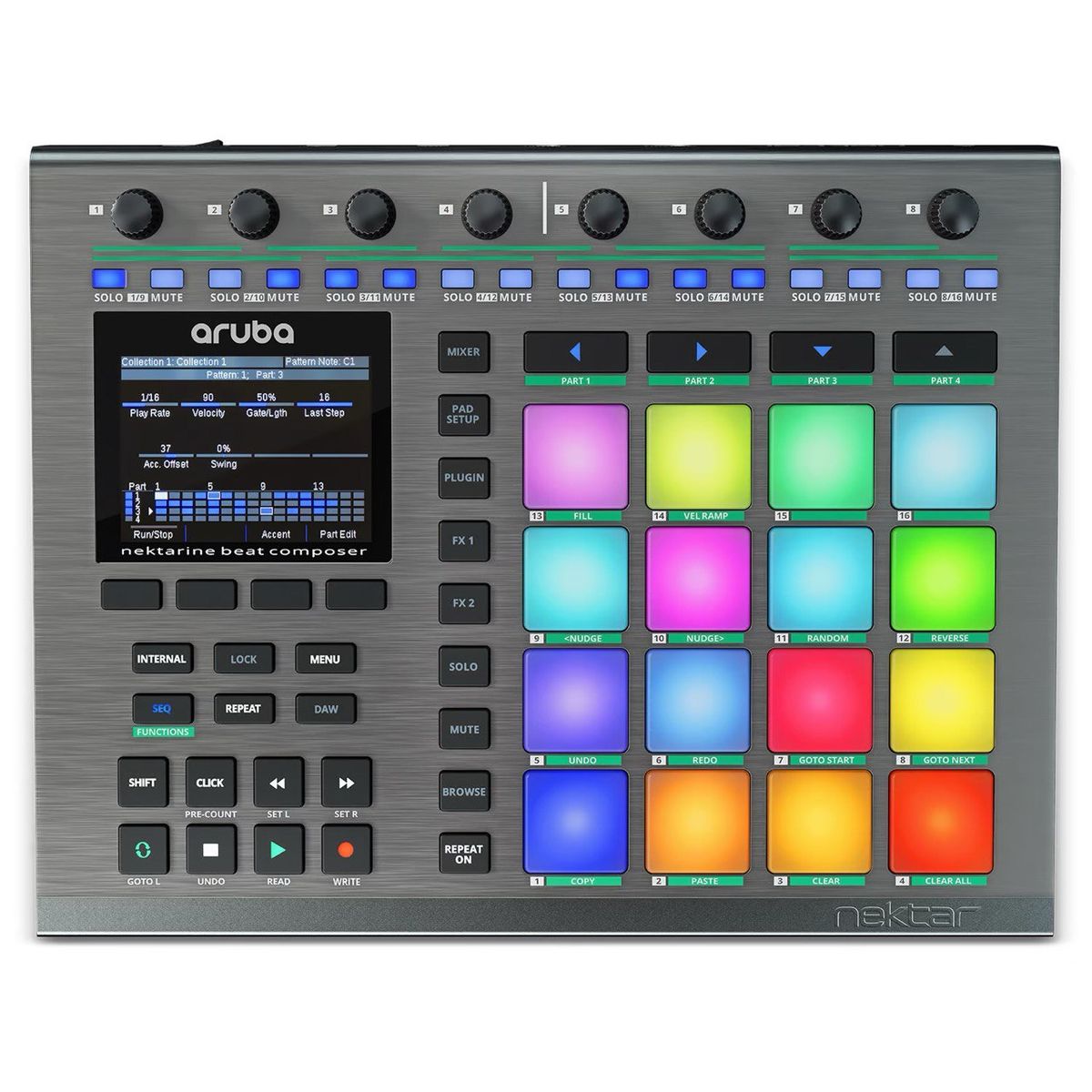 MIDI-контроллер Nektar Aruba, 16 пэдов, RGB, секвенсор