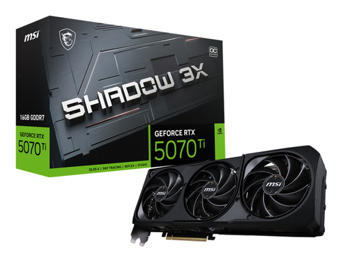 Видеокарта MSI NVIDIA - GeForce RTX 5070 Ti SHADOW 3X OC, PCI-E 5.0, GDDR7 16GB 256bit, 1x HDMI, 3x DP, max 7680 x 4320 (8K), 300Вт, 303мм, RTX 5070 TI 16G SHADOW 3X OC