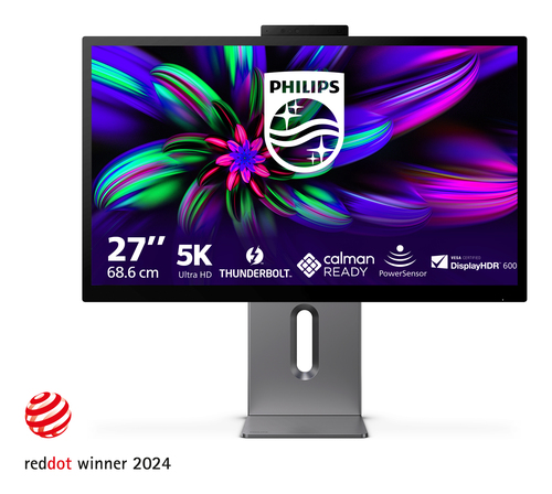 Монитор 27" PHILIPS 27E3U7903  IPS, 5120x2880, 70Hz, 4ms, 500сd/m, 2000:1, HDR10 | HDMI(2.1), DP Out, Type-C, 2xThunderbolt 4 (96W), 4xUSB 3.2, RJ45 | HAS, InPSU, Speakers, Cam, Vesa 100, Black/Grey