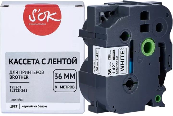 SLTZE261  S'OK TZE261 для Brother черный на  белом, 36мм/8м, наклейка