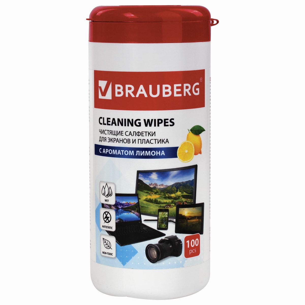 Салфетки чистящие Brauberg 511688, для экранов и пластика, 100 шт, влажные