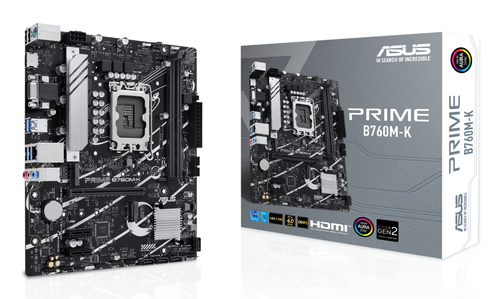 Материнская плата ASUS PRIME B760M-K, LGA 1700, Intel B760, 2xDDR5, 4xSATA, 2xM.2, 1xPCIe 4.0 x16, 2xPCIe x1, 1xHDMI, 1xVGA, 1x 2.5Gb LAN, 2xUSB-A 3.2 Gen 1, 2xUSB-A 2.0, 3x3.5 мм, 7.1, mATX