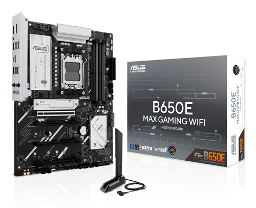 Материнская плата ASUS B650E MAX GAMING WIFI, AM5, AMD B650, 4xDDR5, 4xSATA, 3xM.2, 1xPCIe 5.0 x16, 1xPCIe 4.0 x16, 2xPCIe 3.0 x1, 1xDP, 1xHDMI, 1x2.5Gb LAN, Wi-Fi 6E, Bluetooth 5.3, 4xUSB-A 10Gbps, 1xUSB-C 10Gbps, 2xUSB-A 5Gbps, 2xUSB-A 2.0, 3x3.5 мм, 7.1, ATX