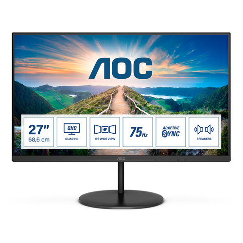 Монитор AOC 27" Q27V4EA Black (IPS, 2560x1440, HDMI+DP, 4 ms, 178°/178°, 250 cd/m, 1000:1 (20M:1), MM) (189880)