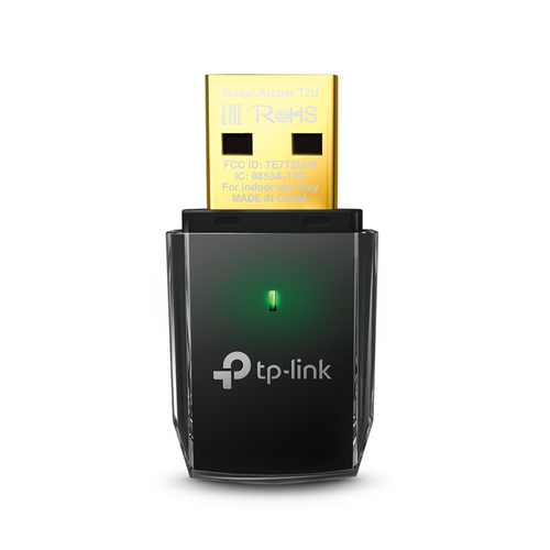 TP-Link Archer T2U AC600 Dual Band Wireless USB Adapter, MediaTek, 1T1R, 433Mbps at 5Ghz + 150Mbps at 2.4Ghz, 802.11ac/a/b/g/n, WPS button, USB 2.0 interface, 1 USB extension кабель, internal antenna