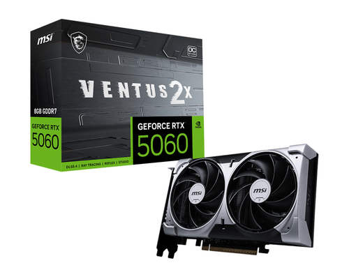Видеокарта MSI NVIDIA - GeForce RTX 5060 Ventus 2X OC, PCI-E 5.0, GDDR7 8GB 256bit, 1x HDMI, 3x DP, max 7680 x 4320 (8K), RTX 5060 8G VENTUS 2X OC