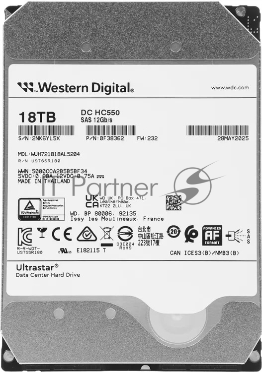 Жесткий диск HDD WD Ultrastar DC HC550 18Tb 7200rpm SAS 512Mb 3.5"